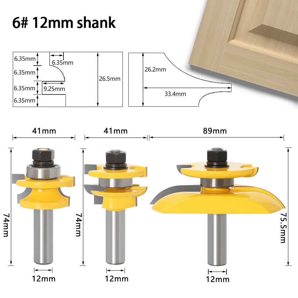 Juego de 3 piezas 12 mango cuchillo de puerta de gabinete cuchillo de puerta de madera maciza carpintería fresadora Tenon cuchillo de puerta de gabinete