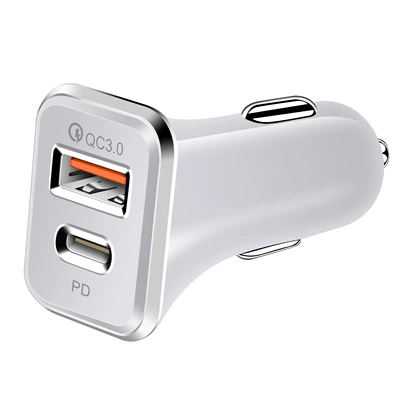 Mobil şarj cihazları — car mobile phone charger dual - qc30pd30w-electroplating-white