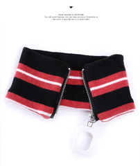 Ladies' European and American New Knit Zipper Collar Metal Pendant Warm Decorative Elastic Scarf Striped Cashmere Collar