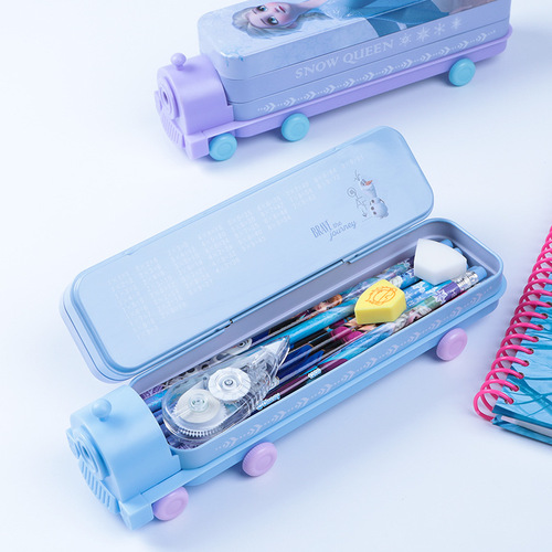 Disney Children's Stationery Box Frozen Cartoon Double Decker Train Multifunctional Creative Pencil Box for Elementary School Students