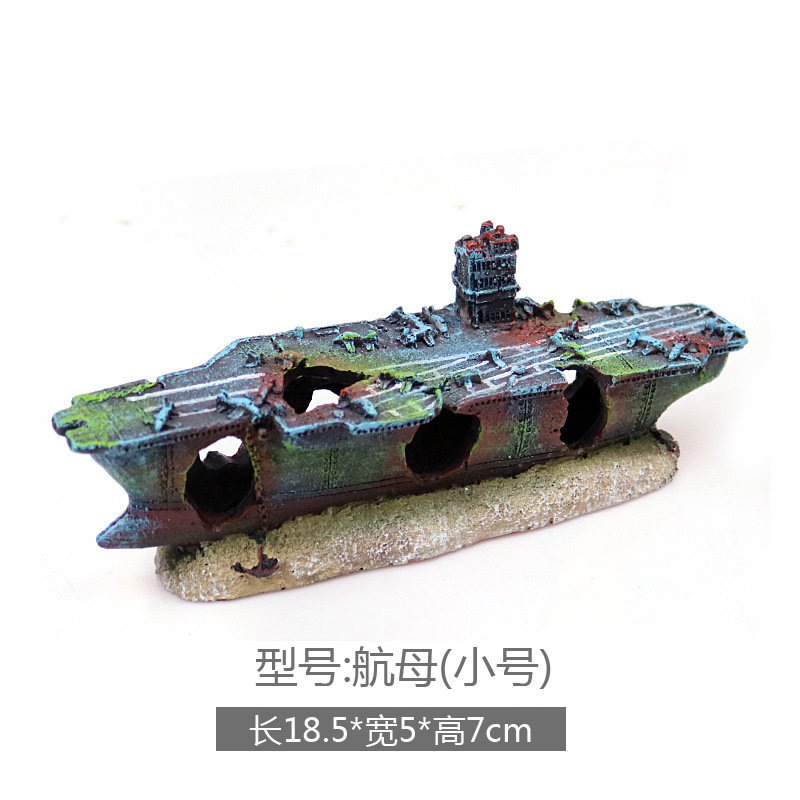 Decoración de acuario transfronteriza, portaaviones, paisajismo de peceras, nave de guerra, restos de naufragio, decoraciones de acuario, adornos de avión para tanque