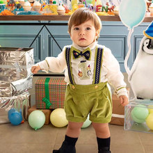 西班牙童装周岁生日礼服跨境儿童套装秋季长袖男童背带裤两件套冬