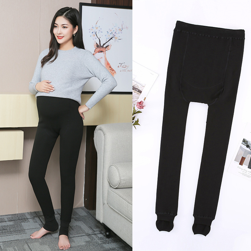 Maternity Leggings for Autumn and Winter, Large Size, Colorful Cotton Fleece-Lined Belly Support Pants, Adjustable Warm Women's Footed Cotton Tights Maternity Leggings for Autumn and Winter, Large Size, Colorful Cotton Fleece-Lined Belly Support Pants, Adjustable Warm Women's Footed Cotton Tights