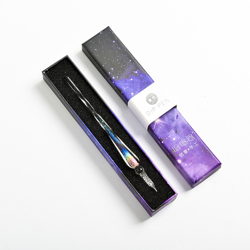 New handmade starry sky glass pen set dipped in water starry sky glass signature pen crystal pen gift box set