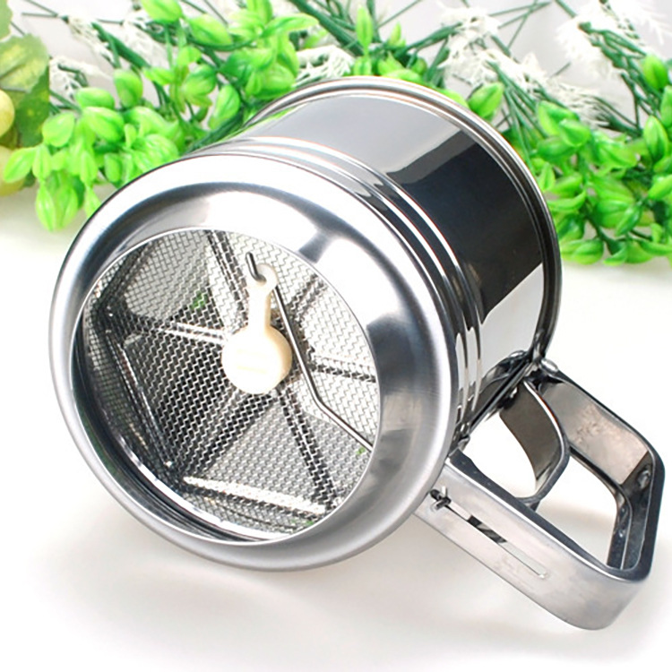 Medium Double Sided Flour Sifter Semi-Automatic Handheld Flour Strainer Household Baking Cup Flour Sifter