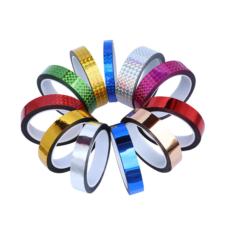 Cinta láser de color, decoración de aparejos de pesca, baquetas de hula hoop, regalo de boda, estudiantes DY, papel de color intermitente, borde