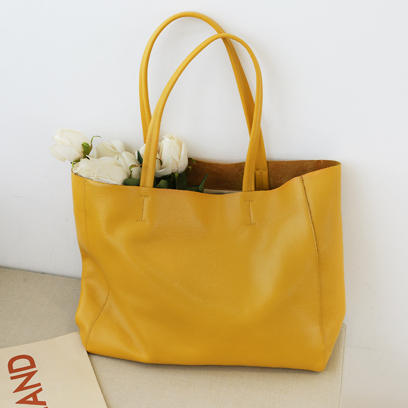 2026 New Women's Top Grain Cowhide Large Capacity Tote Bag Genuine Leather Simple Soft Leather Handbag Shoulder Bag - Thumbnail 2
