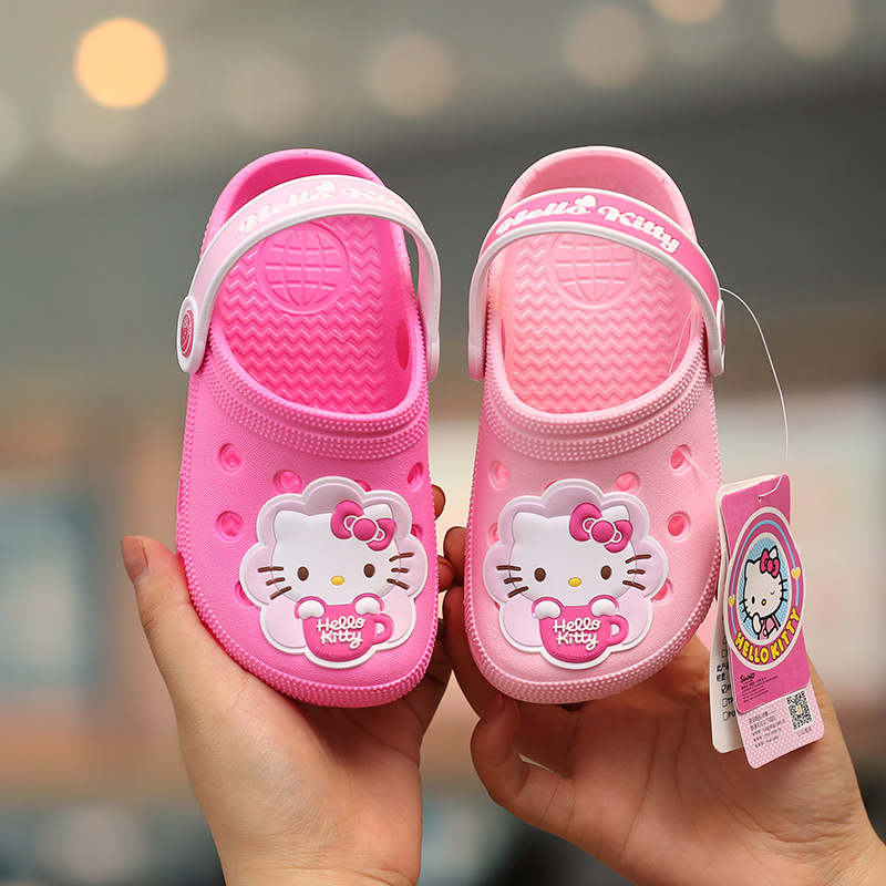 Hello Kitty zapatos de agujero para niños lindos de las niñas de fondo suave antideslizante sandalias de los niños de interior Bebé Zapatos de playa al aire libre