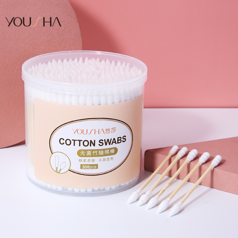 Yousha 300 hisopos de algodón de doble cabeza hisopos de algodón desechables bola de algodón puntiaguda cabeza espiral en caja maquillaje hisopos de algodón YG010