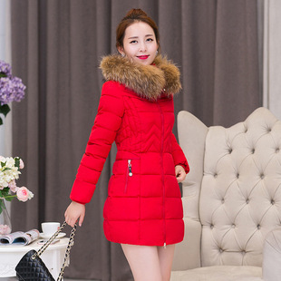 Winter Women's Mid-length down jacket Korean slim-fit large fur collar long sleeve down cotton-padded jacket factory direct cotton-padded jacket