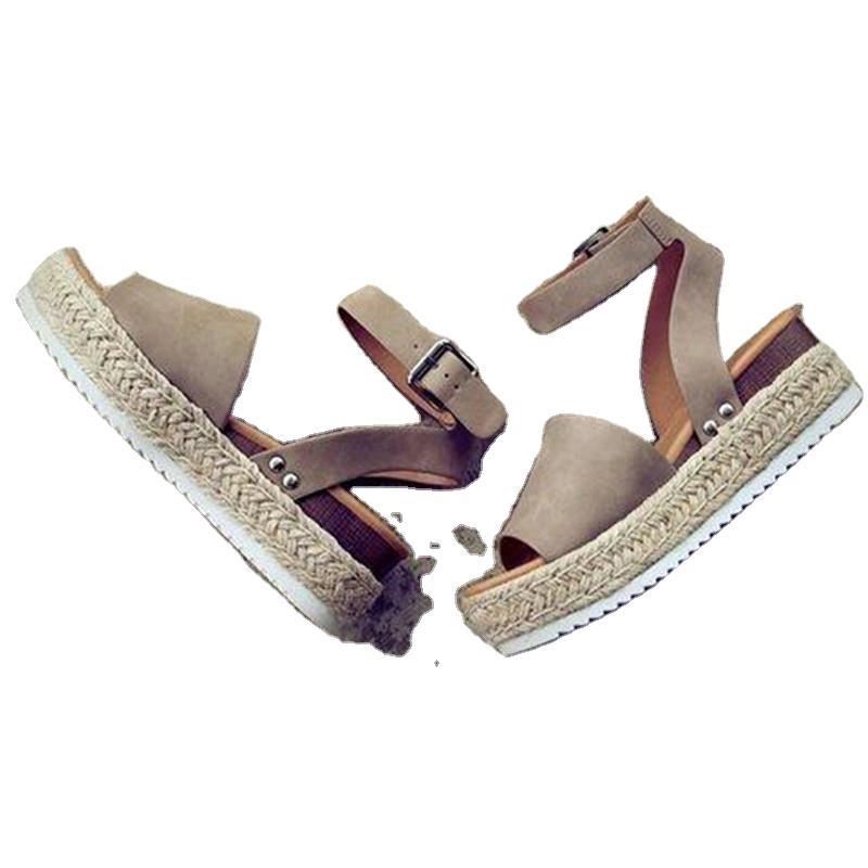 Juti spot perennial wish Amazon foreign trade large size slope heel light hemp rope sandals women