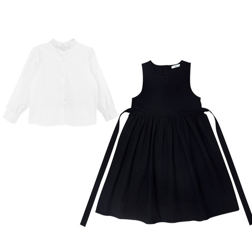 Girls Dress Spring  New Medium and Large Children's Cotton Parent-Child Wear White Shirt Sleeveless Vest Skirt Two-piece Set
