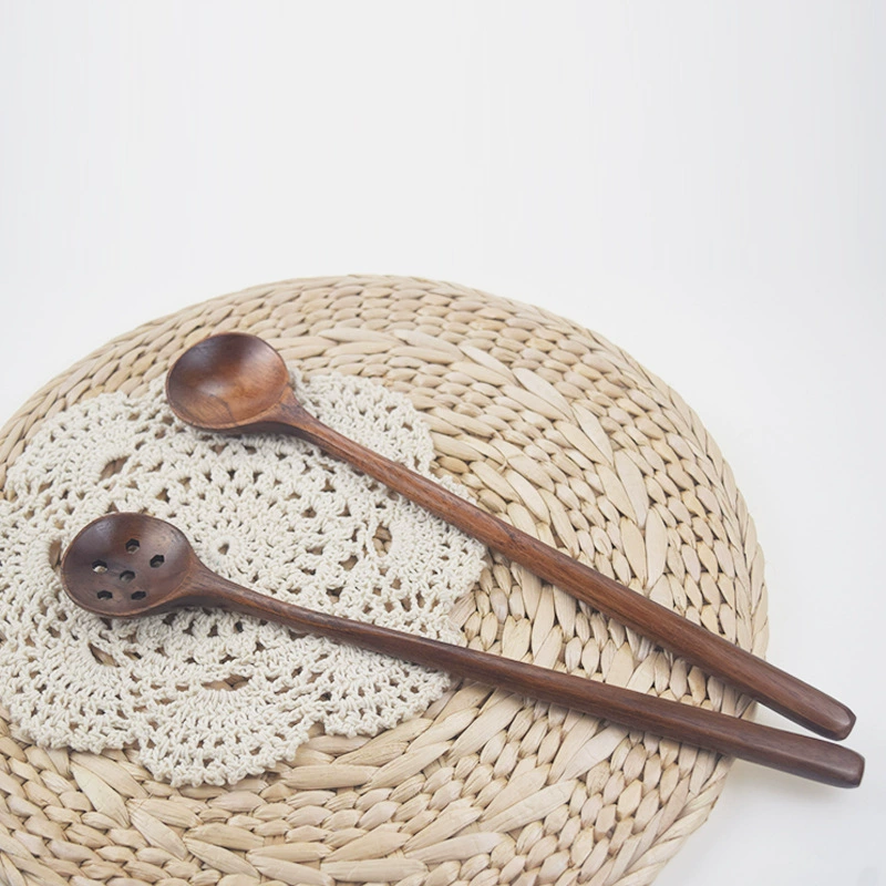 Гладкая маленькая тонкая ручка в японском стиле с круглым горлышком Нанму Кофейная ложка Сплошной цвет Деревянная ложка в японском стиле Качественный соус Деревянная ложка