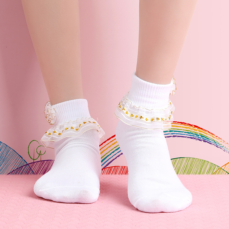 Calcetines de baile para niños de un solo par calcetines de media pantorrilla calcetines de encaje tridimensionales calcetines de bebé de mujer calcetines de piso de marea blanca calcetines Latinos