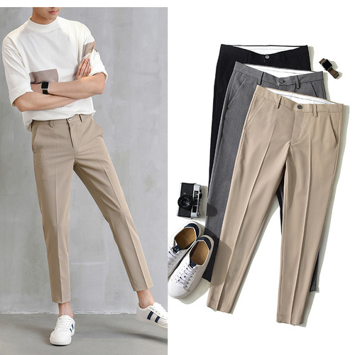 Men's 9-inch Straight Leg Slim Fit Tapered Pants for European Station, Korean Style Casual Suit Pants with a Falling Sensation
