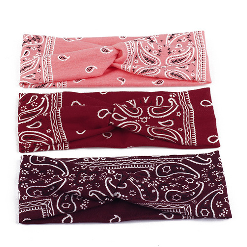 Bohemian European and American style new cashew print false hair band cross headband hair tie headband cross wide brim
