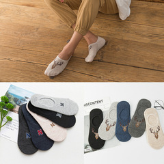 春夏熱賣 男士棉襪隱形襪子 淺口硅膠防滑純色鹿頭百搭船襪 批發