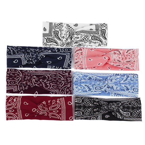 Bohemian European and American style new cashew print false hair band cross headband hair tie headband cross wide brim