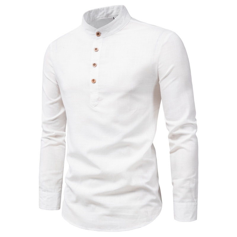 AliExpress Comercio Exterior de los hombres de la primavera y el otoño de algodón y de lino de manga larga camisa de los hombres de estilo coreano de color sólido cuello camisa de una sola pieza de entrega