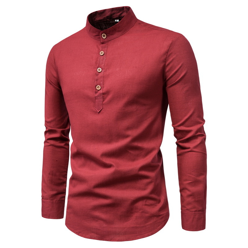AliExpress Comercio Exterior de los hombres de la primavera y el otoño de algodón y de lino de manga larga camisa de los hombres de estilo coreano de color sólido cuello camisa de una sola pieza de entrega