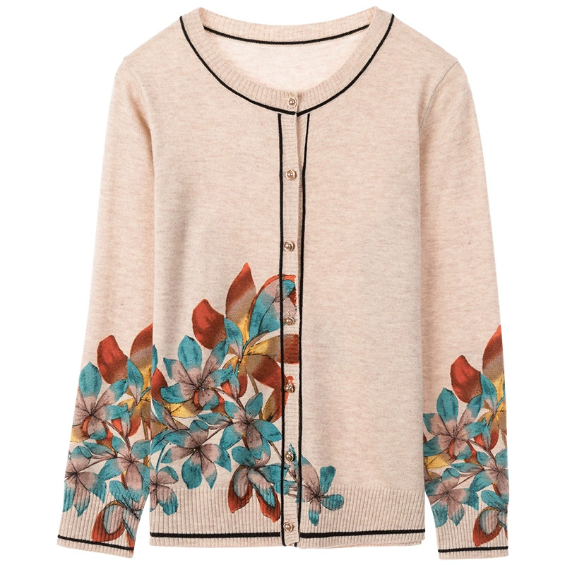 Вязаный свитер, куртка, Woolen кардиган, длинный рукав, круглый ворот