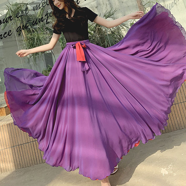 Red dancing two-color big black skirt