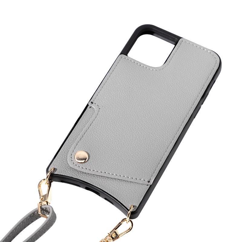 En stock al por mayor aplicable para Apple 15PROMAX fishtail Tarjeta de inserción de teléfono caso crossbody cordón resistente a la caída teléfono Funda de cuero