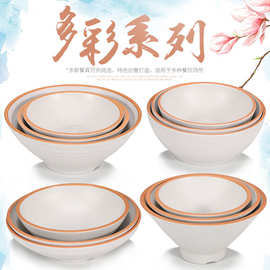商用A5白色圈花仿瓷烧烤盘圆形盖浇饭餐盘密胺塑料创意凉菜盘平盘
