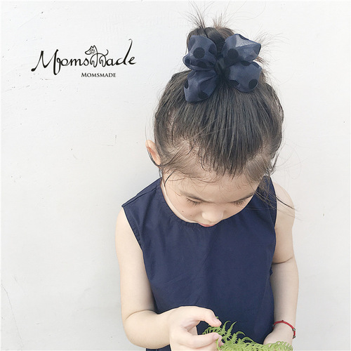 MOMSMADE Korean new children's headwear hair accessories girls polka dot yarn hand-sewn bow headband hair band headband