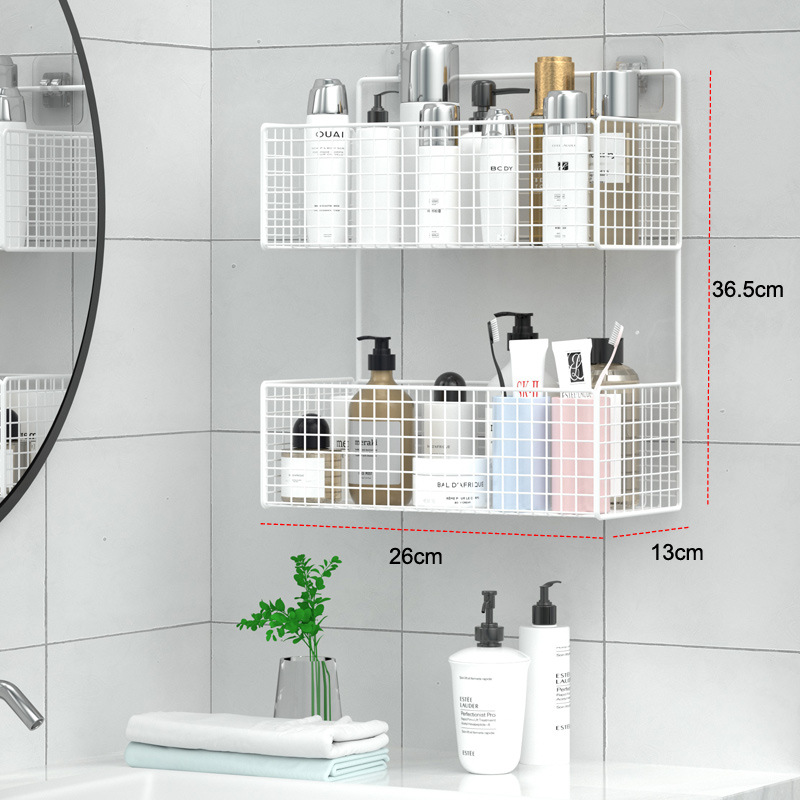 Rack de almacenamiento de baño directo de fábrica sin perforar montado en la pared de almacenamiento de hierro rack de almacenamiento de cocina y baño