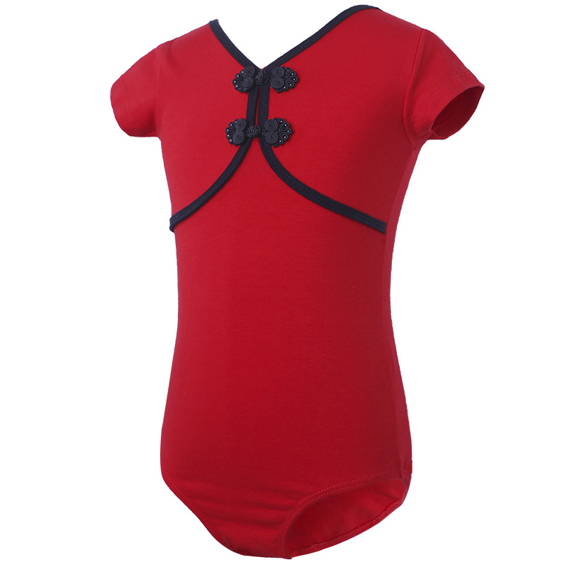 Ropa de baile para niños ropa de práctica de verano Ballet estilo chino hebilla rojo manga corta gimnasia danza moderna ropa de rendimiento