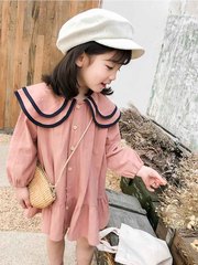 Children's College Style Dress Autumn Girls' Lotus Collar Skirt Children's Dress 3-8 Years Old Children's Clothing One-Time Shipping