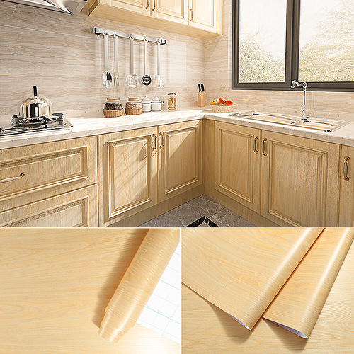 Wood grain sticker self-adhesive wallpaper thickened waterproof pvc boeing film wardrobe wardrobe desktop furniture renovation wallpaper