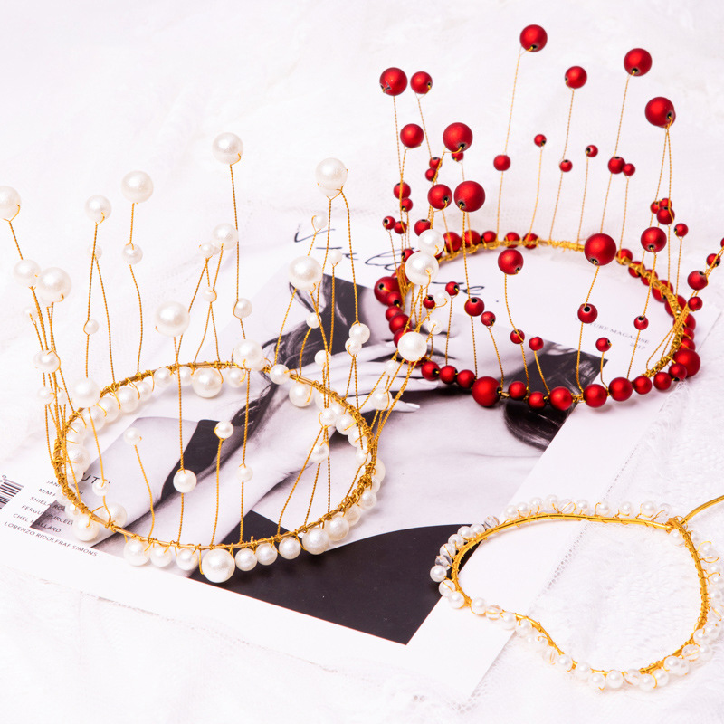 Red de celebridades Decoración de pasteles de corona Decoración de ramo Decoración de perlas Plug-in Sombrero de cumpleaños Reina Corona Material de flores