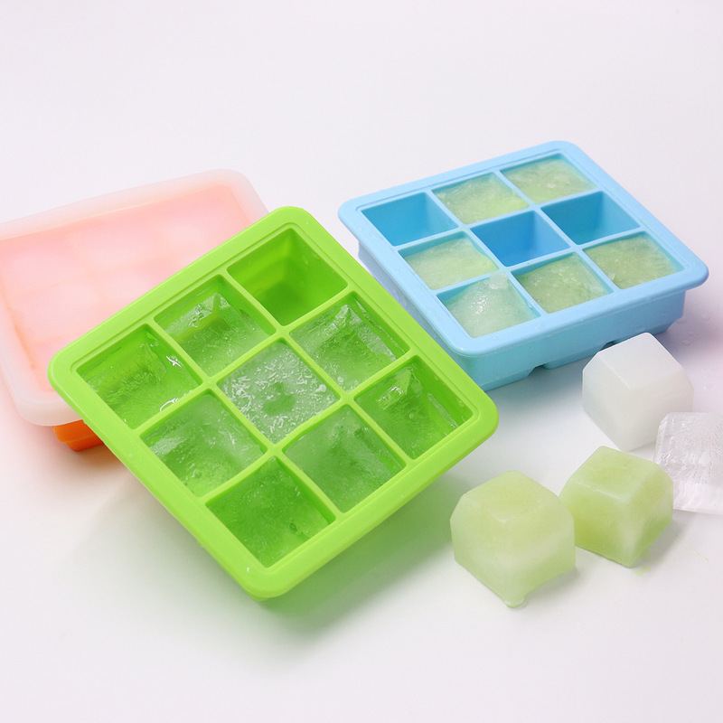 Factory direct DIY with lid 9 silicone ice block mold ice box baby baby food box kitchen supplies Factory direct DIY with lid 9 silicone ice block mold ice box baby baby food box kitchen supplies