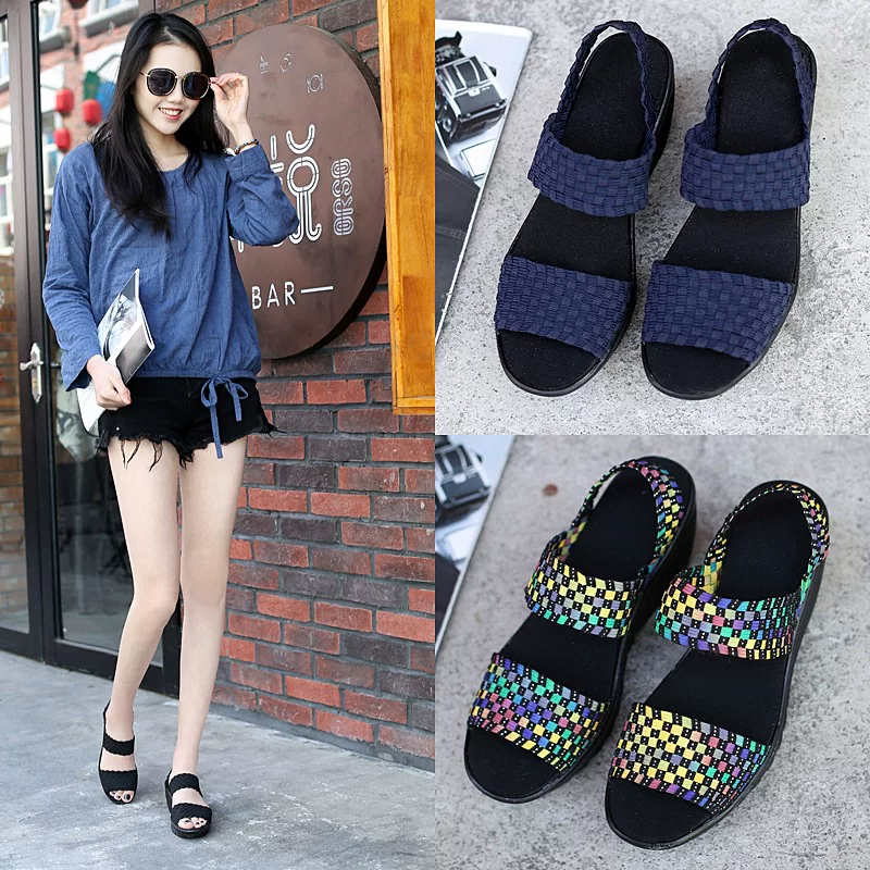 Woven sandals, elastic low non-slip comfortable shoes, 2020, on elastic band