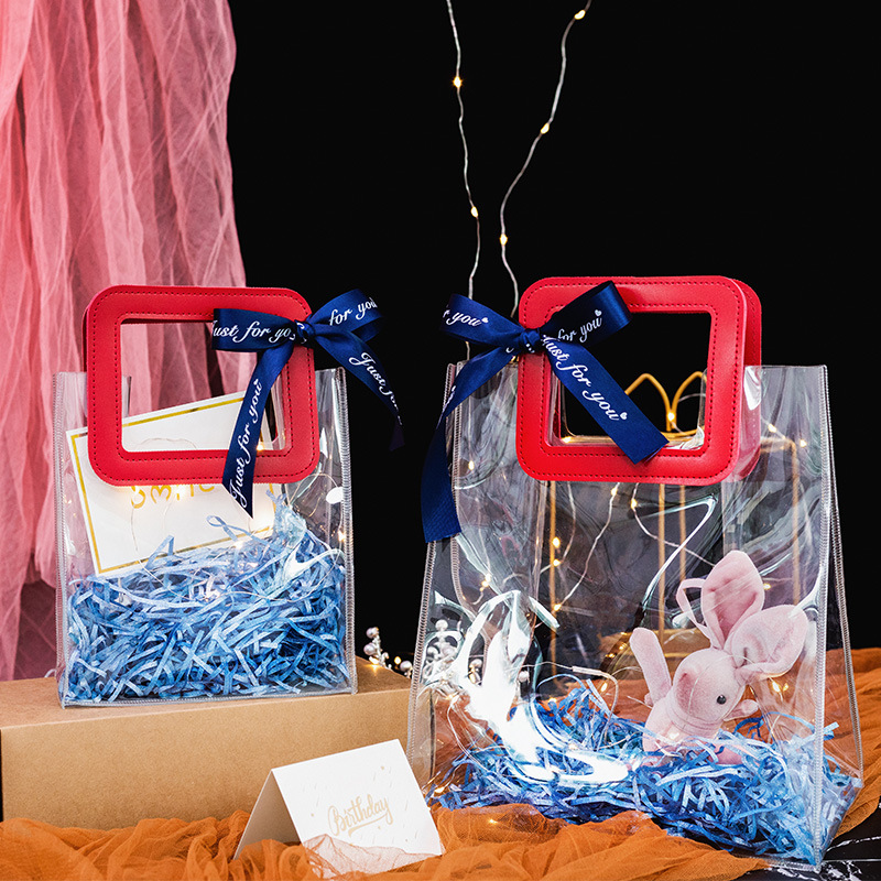 PVC transparente arreglo de flores Portátil Bolsa de embalaje bolsa de red rojo ramo de aperitivos regalo DIY bolso de La jalea bolso de la flor