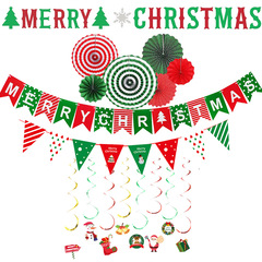 Merry christmas赤と緑のアルファベットの旗クリスマスの魚の尾の旗のクリスマスツリーの旗の紙の扇子の花の螺旋のペンダント