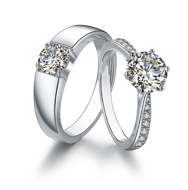 Pure White Copper Diamond Ring 2 Karat Couple's Pair Ring for Men and Women A Pair of Platinum Moissanite Proposal Wedding Ring