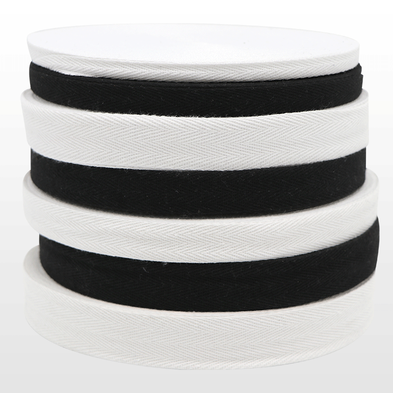 Cinta de espiga de algodón y poliéster blanco puro del fabricante para el cuello trasero de prendas, cinta de algodón para embalaje con ribete de espiga de algodón simple y doble.