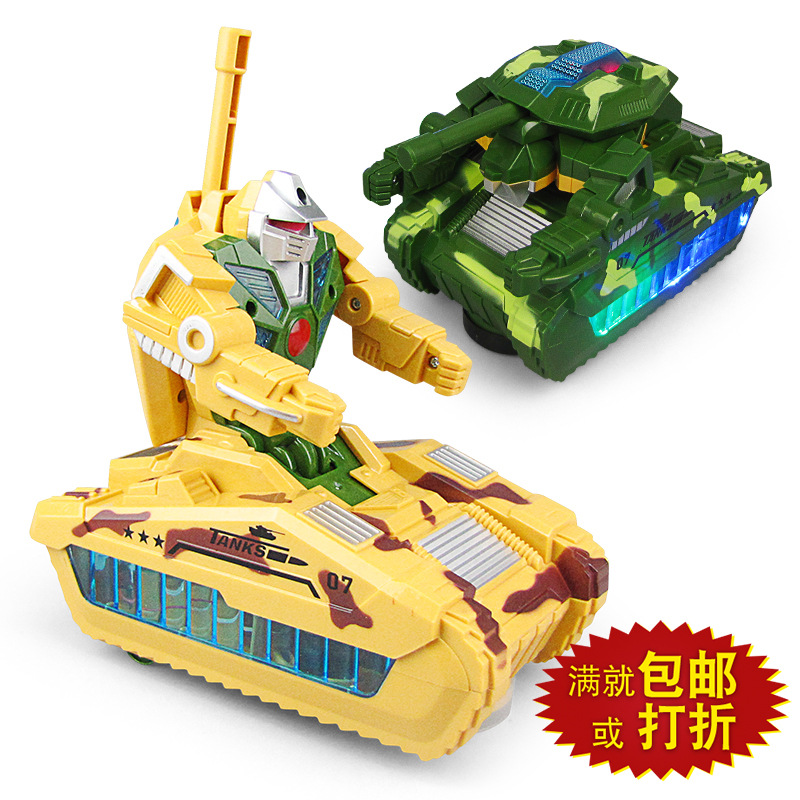 Deformación eléctrica tanque de rotación universal de música ligera robot de juguete eléctrico serie militar modelo de juguete