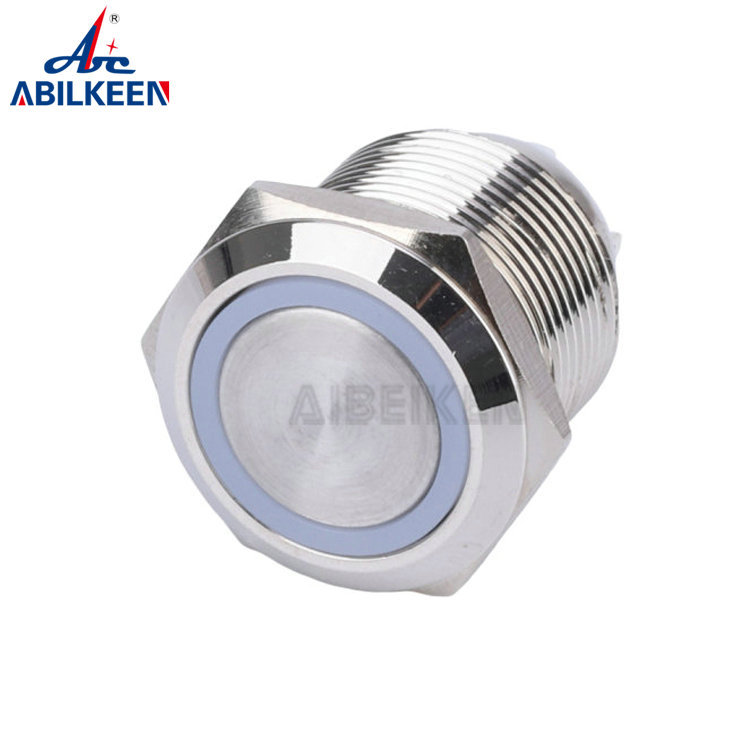 厂家供应 19mm平头自锁金属按钮开关 带LED环形灯按键开关焊接脚