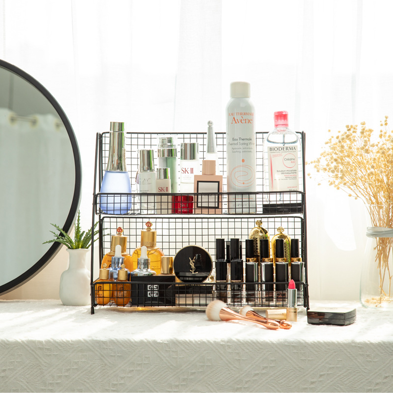 Caja de almacenamiento de cosméticos directa de fábrica Nordic ins hierro multi-capa de almacenamiento de joyería de escritorio de oficina rack de almacenamiento