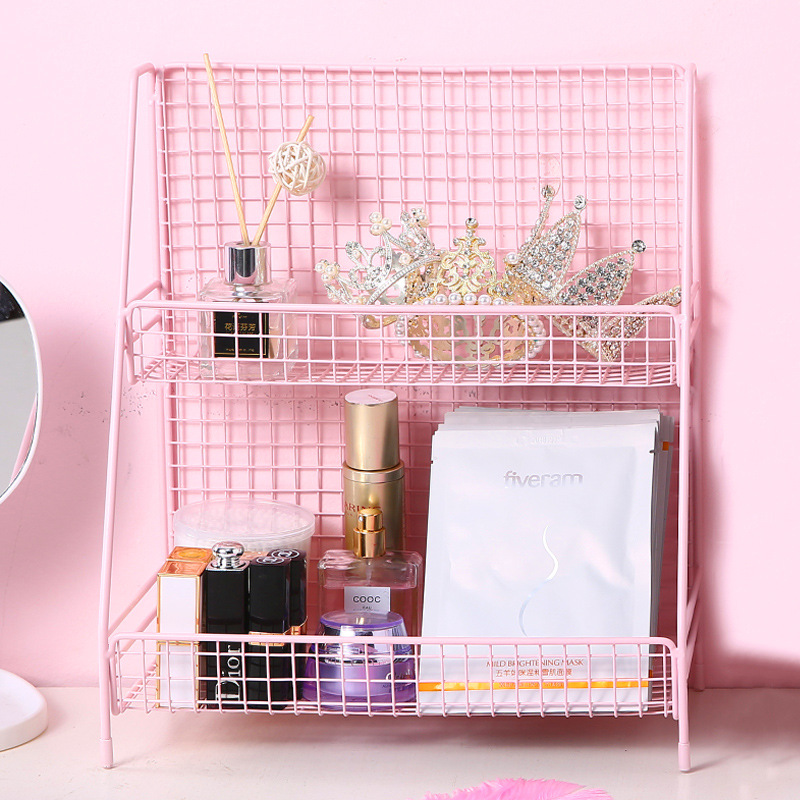Caja de almacenamiento de cosméticos directa de fábrica Nordic ins hierro multi-capa de almacenamiento de joyería de escritorio de oficina rack de almacenamiento
