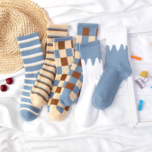 New women's pure cotton mid-calf socks, spring and summer Ins trendy socks, sports long socks, Japanese college style 100% cotton women's socks