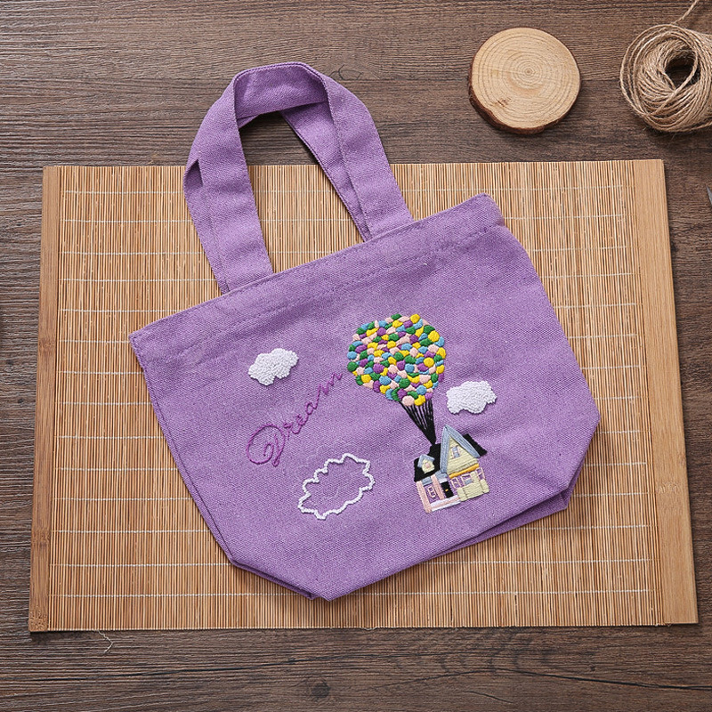 Directo de fábrica bolsa de almuerzo bolsa de lona hecha a mano de tela DIY bordado Europeo material paquete kit de costura