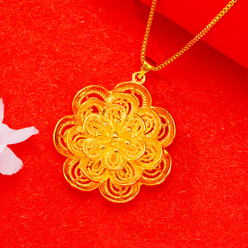Lujo imitación 24K oro colgante hueco flor en línea en vivo simple Vietnam arena oro rosa colgante