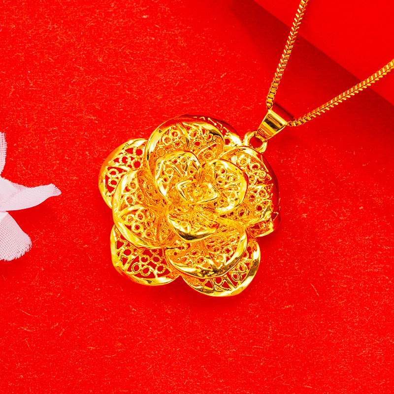 Lujo imitación 24K oro colgante hueco flor en línea en vivo simple Vietnam arena oro rosa colgante