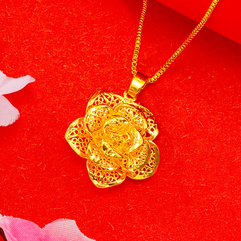 Lujo imitación 24K oro colgante hueco flor en línea en vivo simple Vietnam arena oro rosa colgante