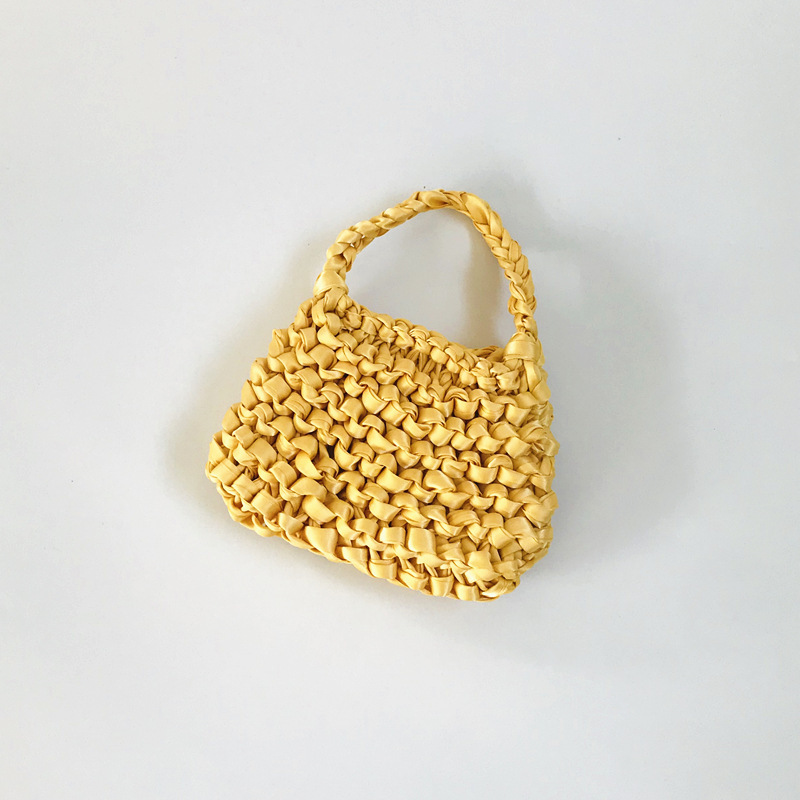Ribbon Bag Hyun-a Handmade Woven Bag Crochet Bag Summer Fluorescent Green Silk Towel Bag Summer Women's Mobile Phone Bag Handbag
